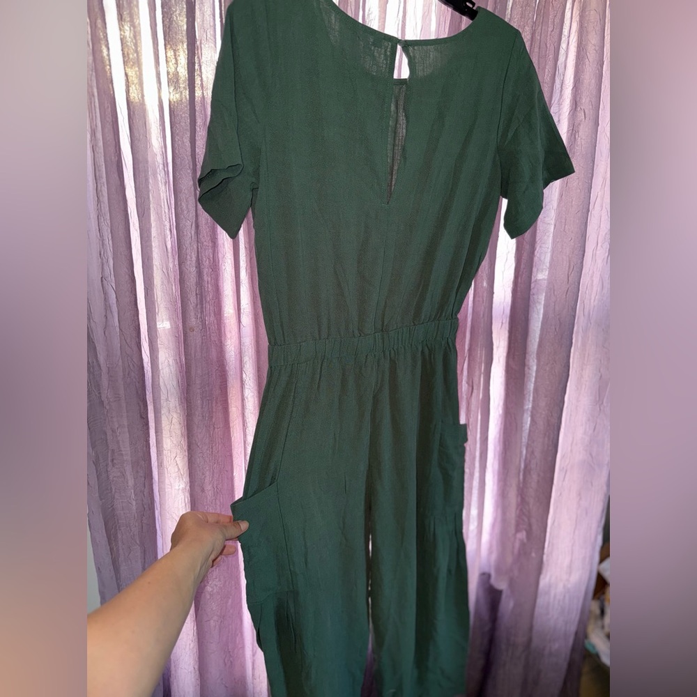 Forest Green Short Sleeve Jumpsuit with Elastic Waist